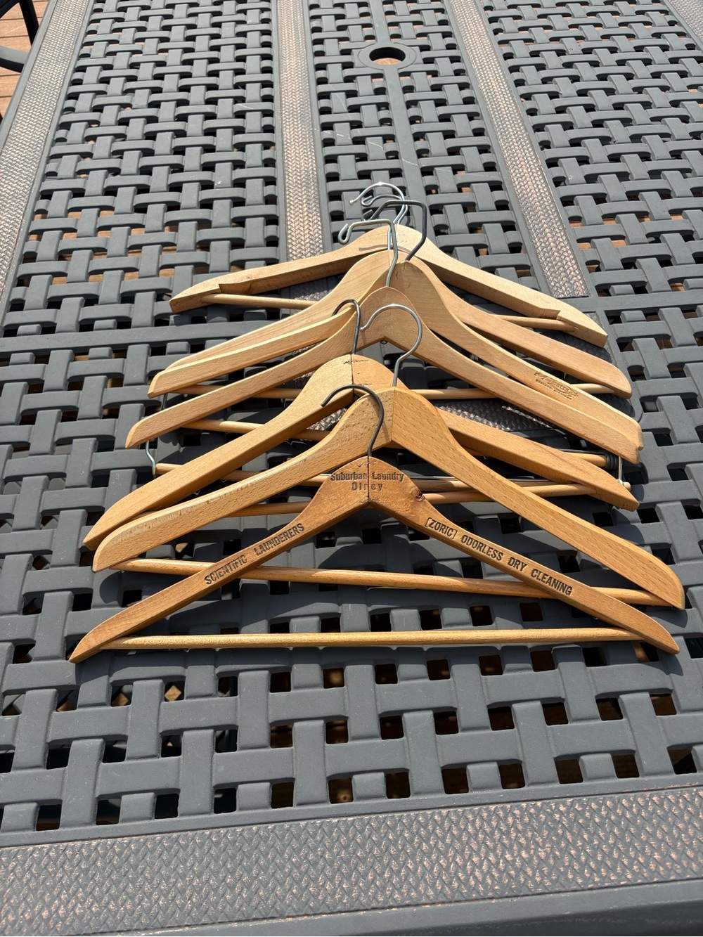 Vintage Wooden Clothes Hangers - Natural Wood (Set of 7) rwo stamped